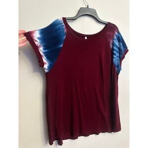 Cool Melon One Size Burgundy Tie Dye Raglan Short Sleeve Top